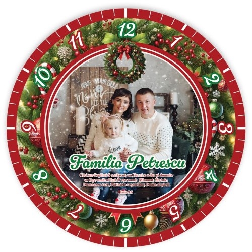 Ceas personalizat cu verset biblic, nume și poză - Crăciun